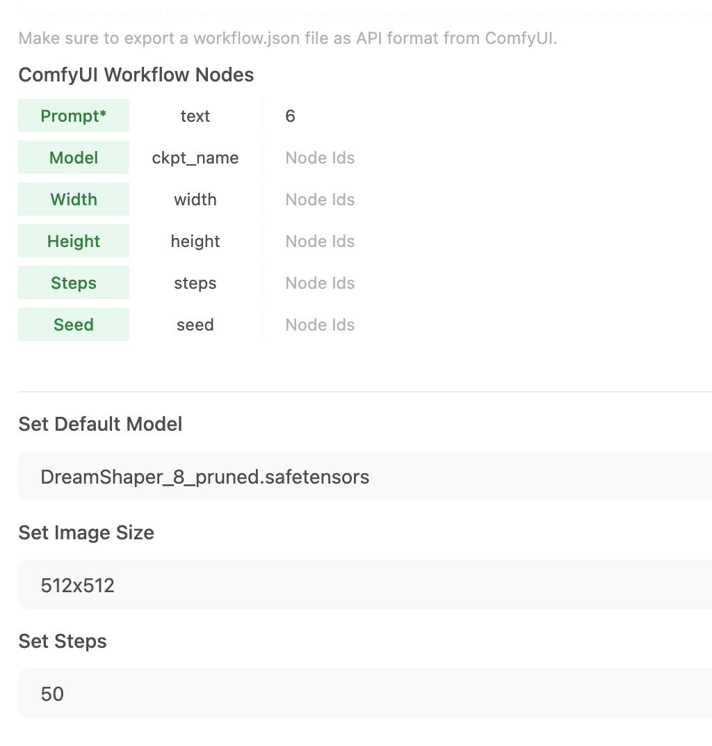 OpenWebUI Confyui Model Settings
