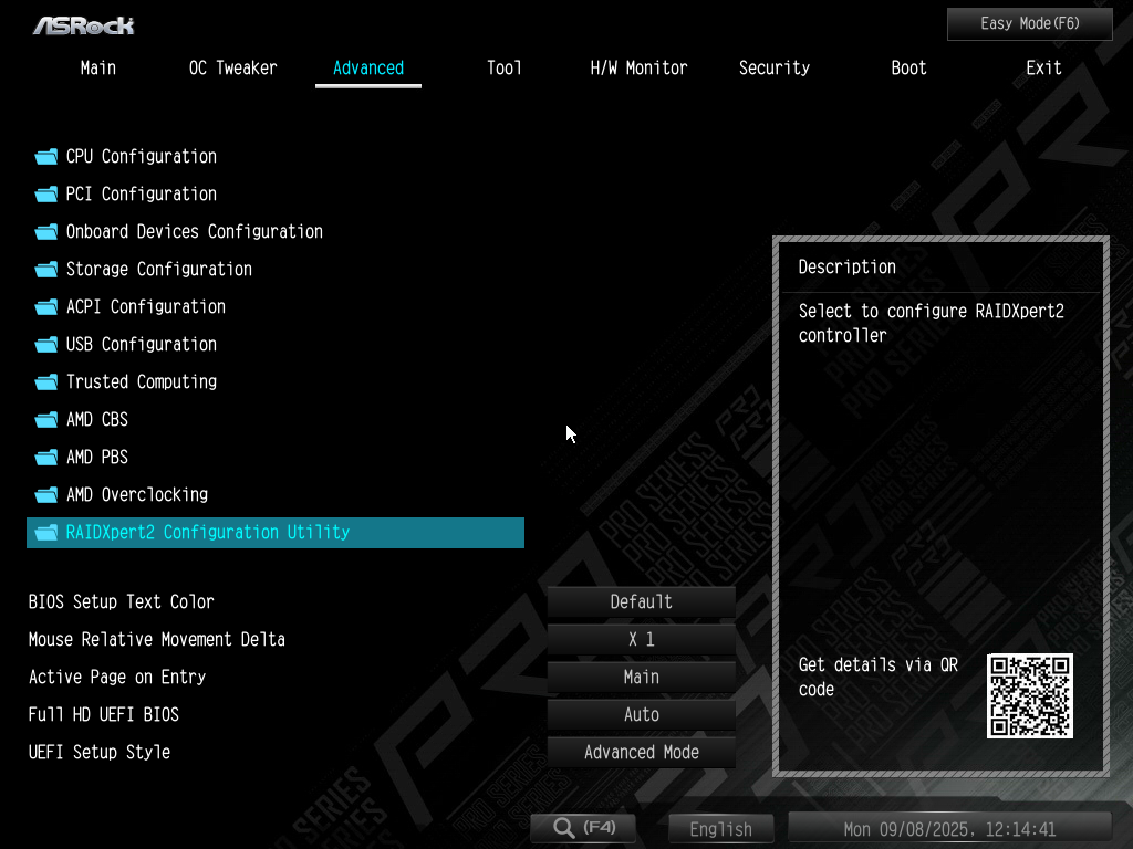 ASRock B850M Pro RS Bios Advanced Tab with RAID option