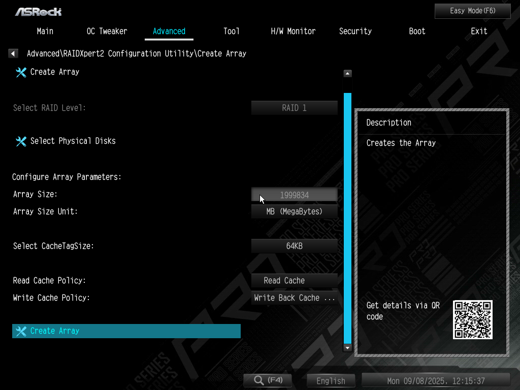 ASRock B850M Pro RS Bios Array Create