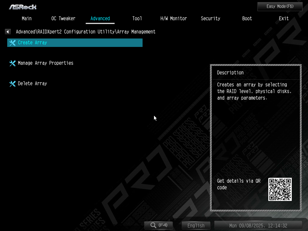 ASRock B850M Pro RS Bios Array Management